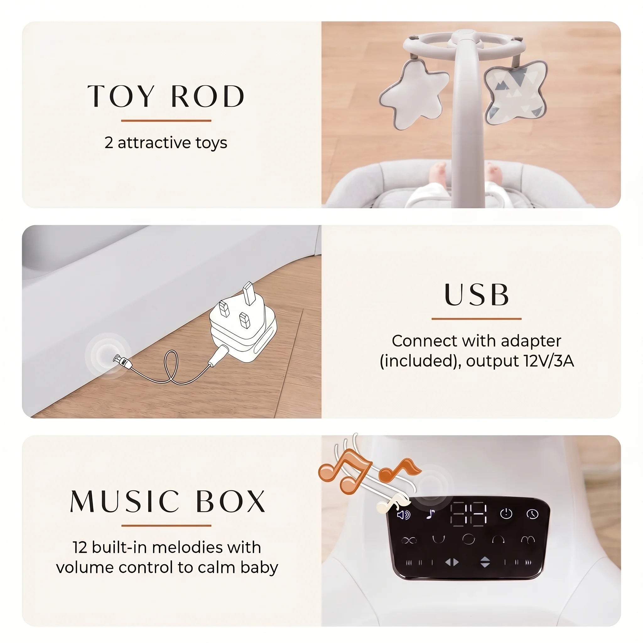 Amari - Premium Baby Bouncer 360° - Automatic Rocking